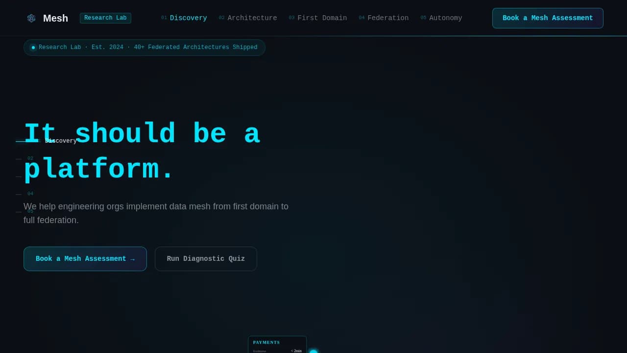 Data Mesh Technology Booking Website Template