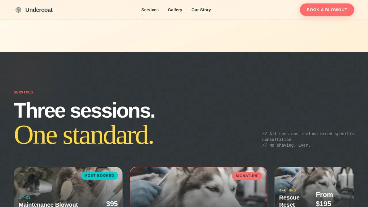 Undercoat — Professional Husky Grooming Landing Page Template