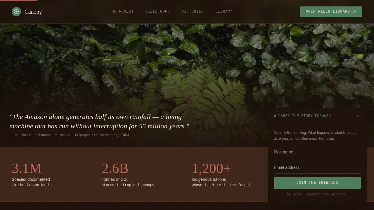 Canopy — Conservation Impact Nonprofit Landing Page Template