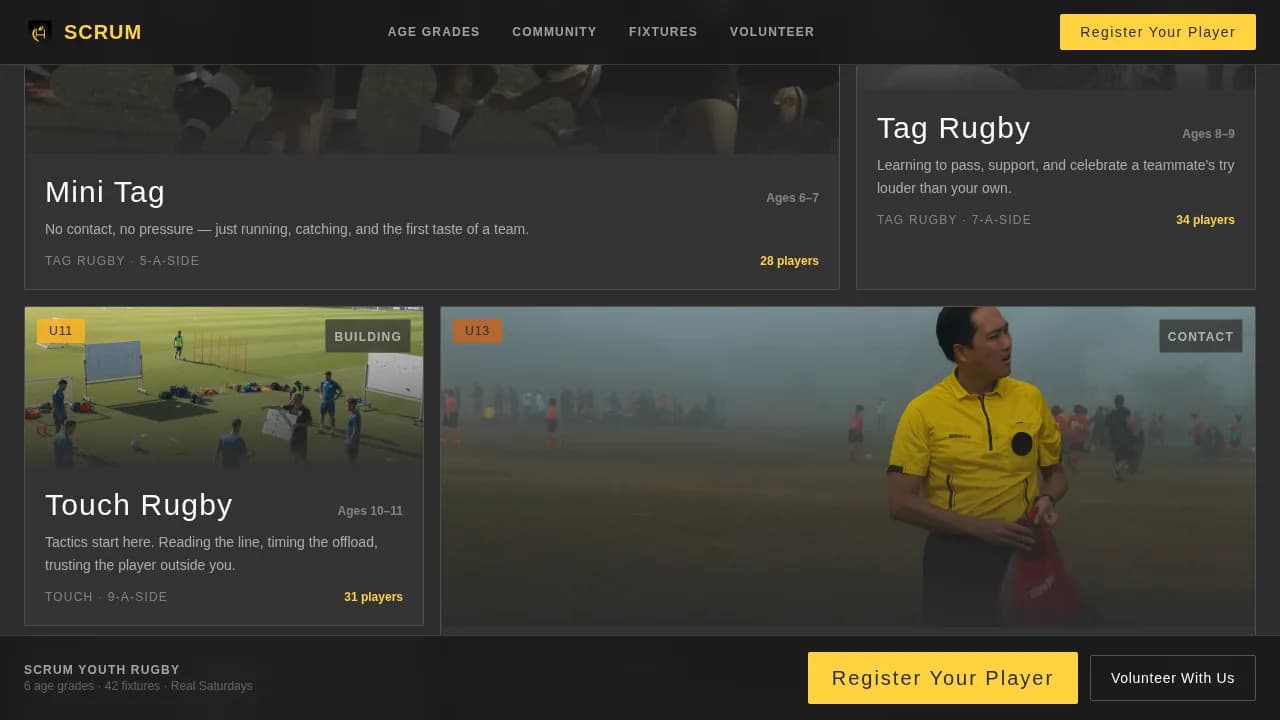 Tackle — Industrial Rugby Academy Landing Page Template