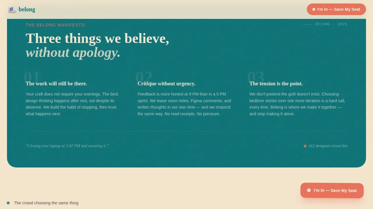 Belong - Family First UI Designers Mastermind Landing Page Template