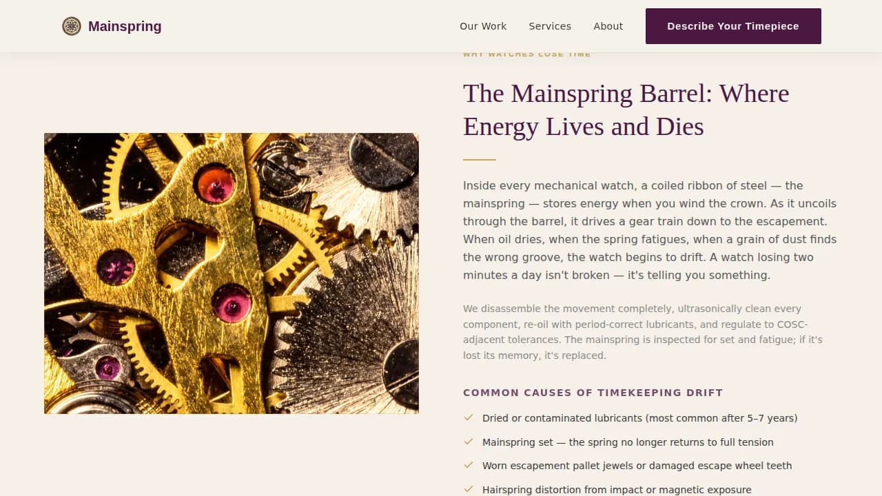 Timepiece — Professional Horological Repair Landing Page Template