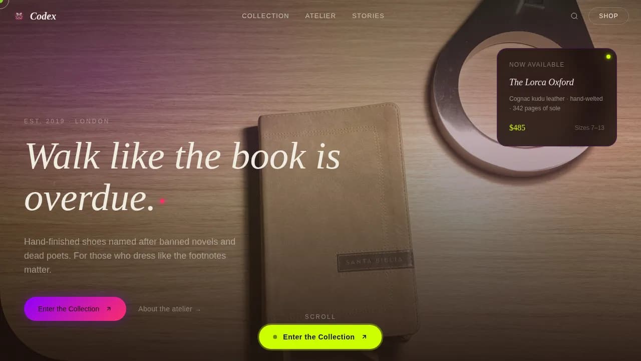 Codex — Artisanal Footwear Brand Landing Page Template
