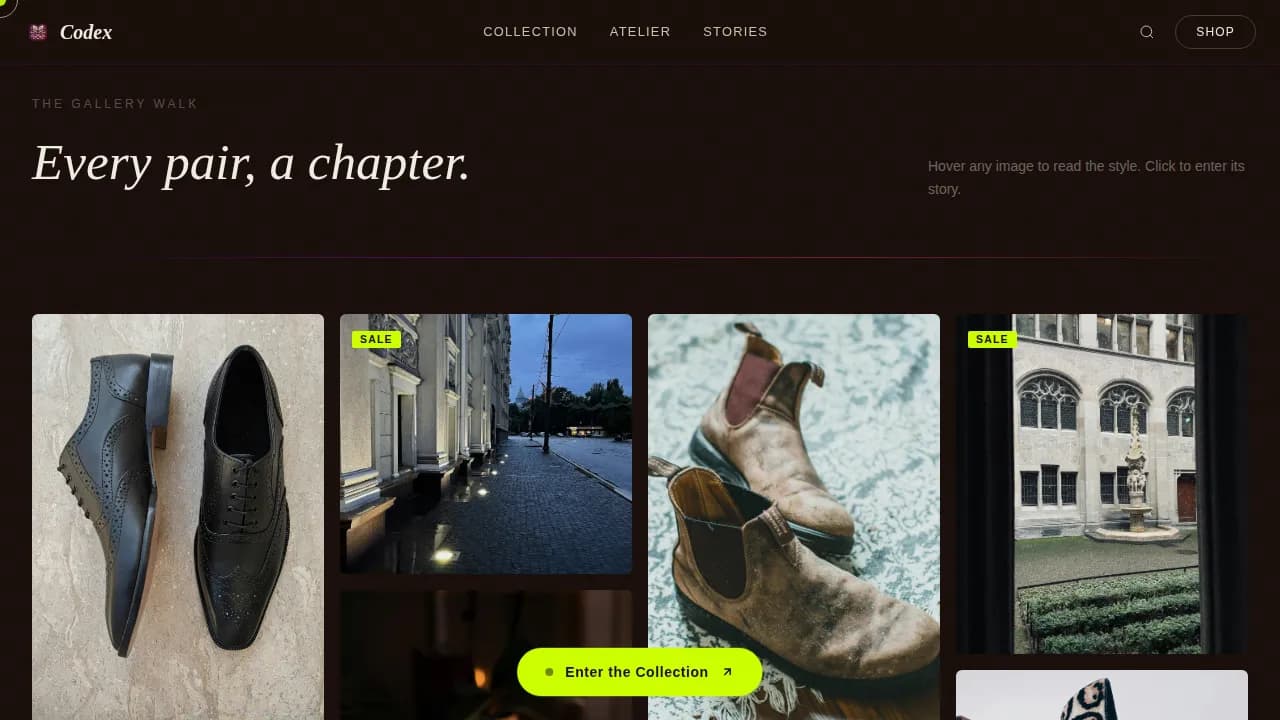 Codex — Artisanal Footwear Brand Landing Page Template