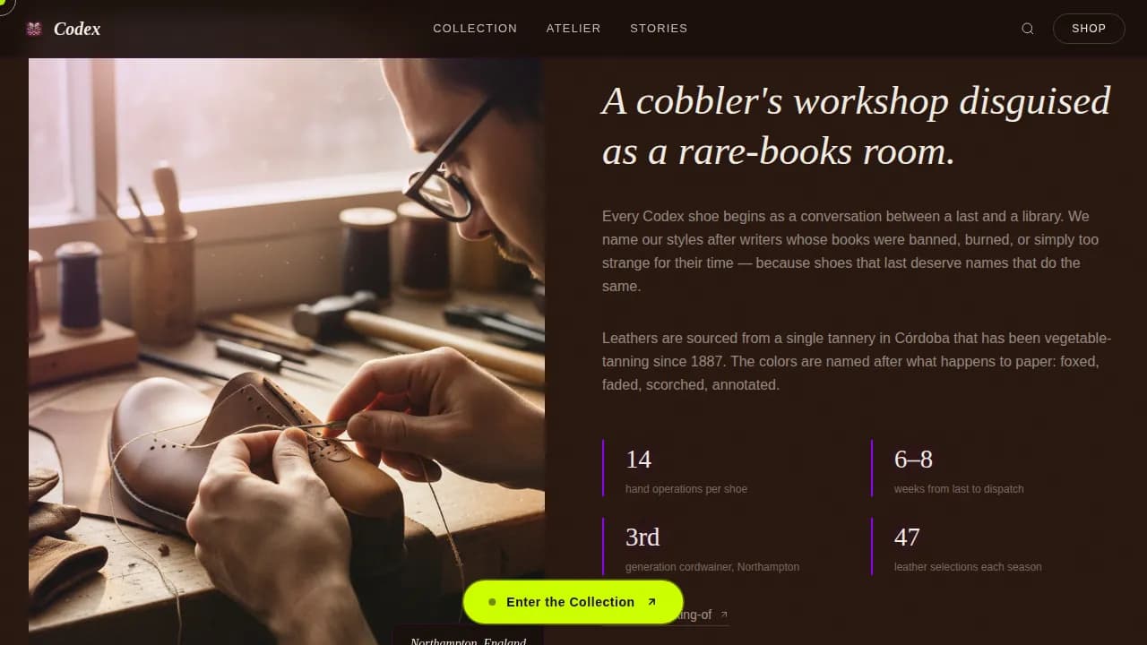 Codex — Artisanal Footwear Brand Landing Page Template