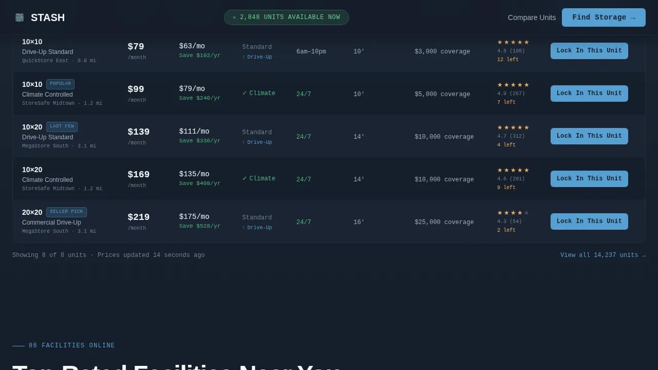 Stash — Instant Storage Marketplace Landing Page Template