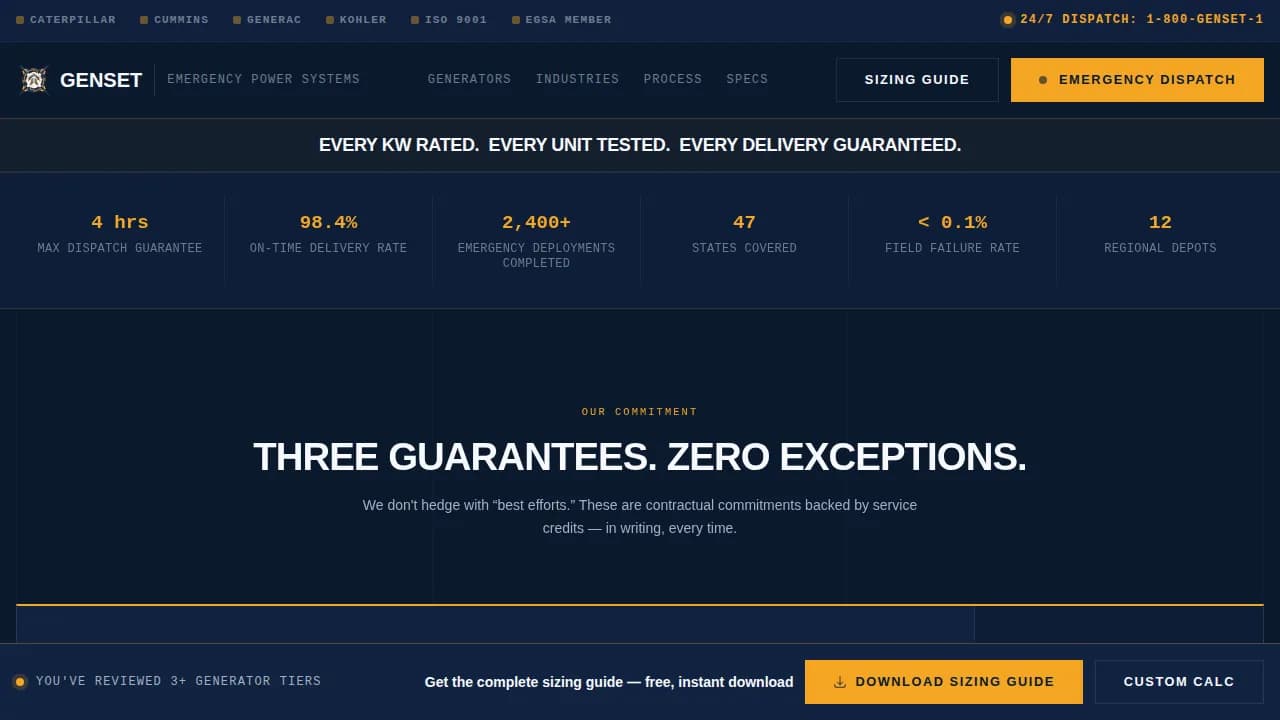 Genset — Reliable Backup Power Landing Page Template