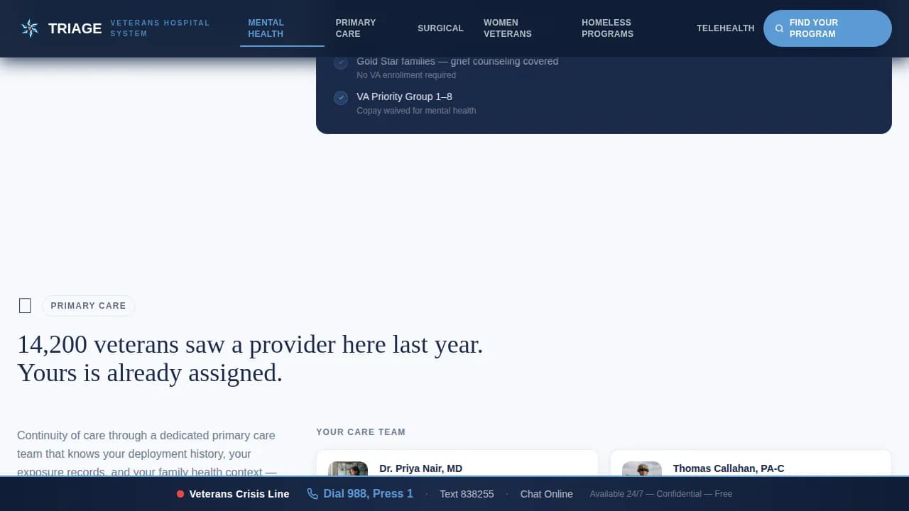 Triage - Veterans Hospital Care Landing Page Template