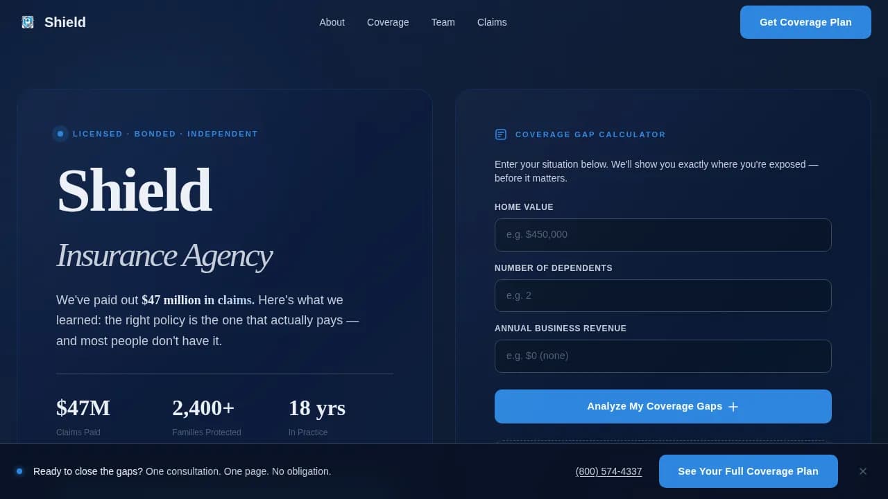 Insurance Coverage Gap Calculator & Assessment Website Template