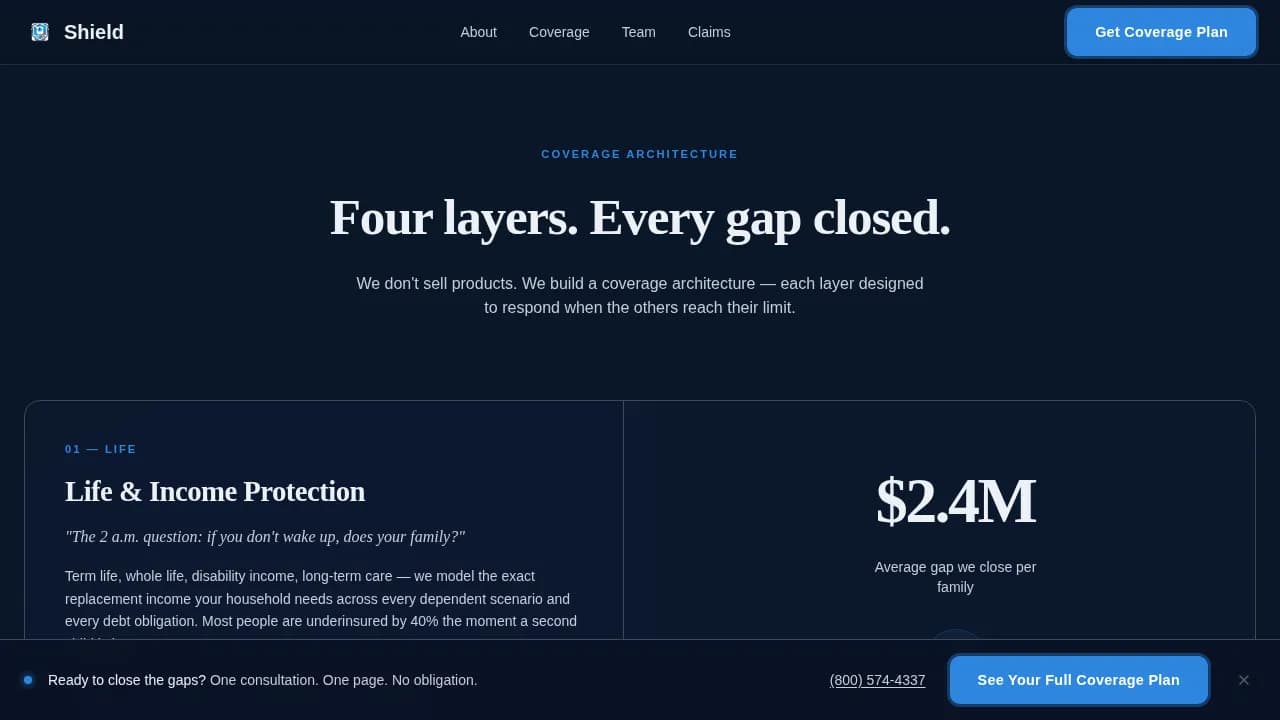 Insurance Coverage Gap Calculator & Assessment Website Template