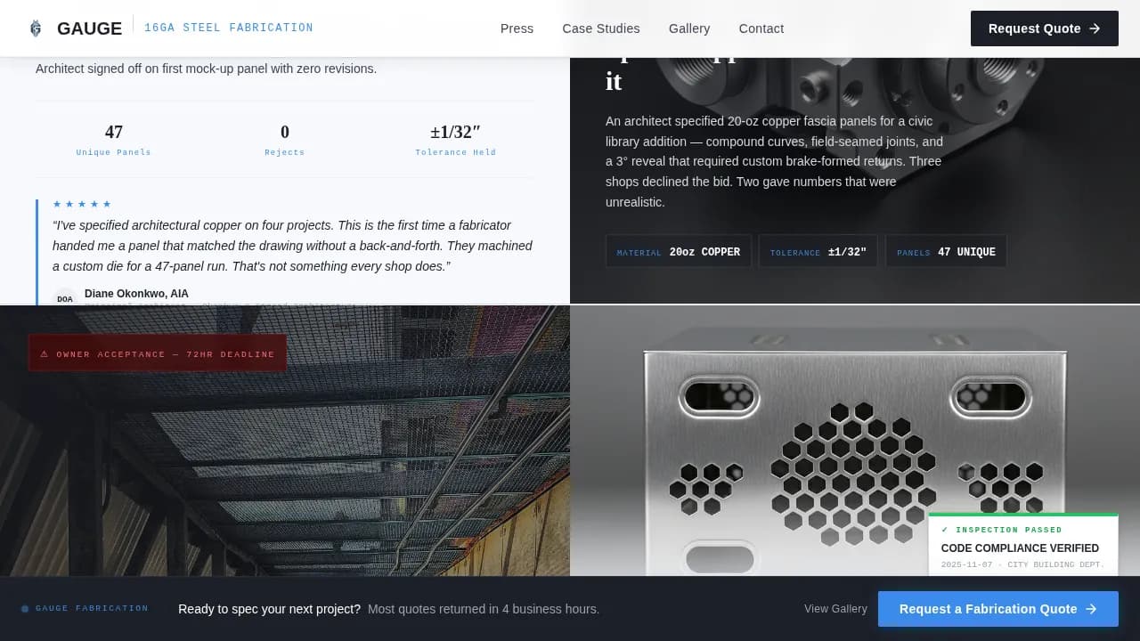 Sheet Metal Worker Business Reviews Website Template