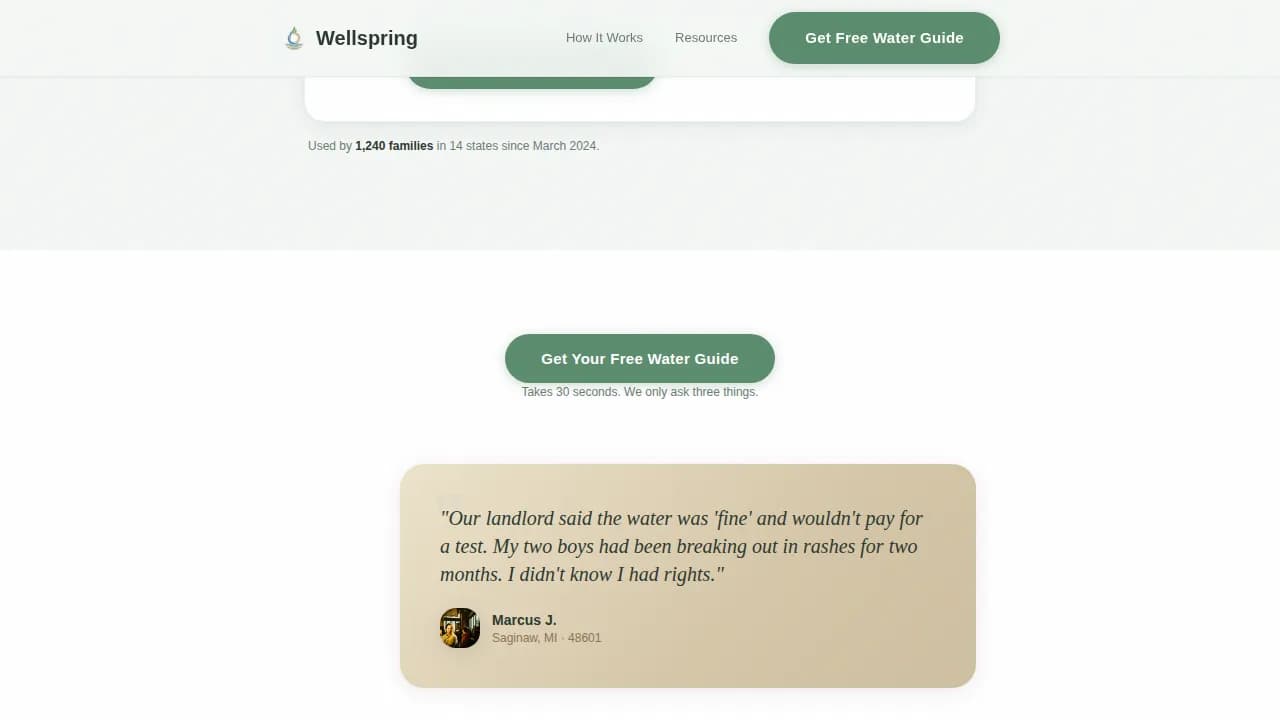 Clean Water Nonprofit Reviews & Social Proof Website Template