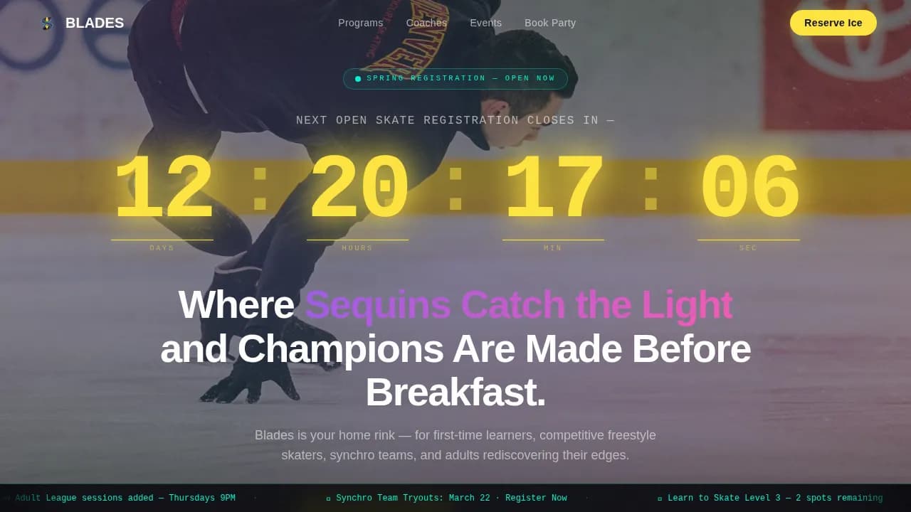 Figure Skating Pre-Launch & Coming Soon Website Template