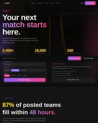 Spike — Energetic Volleyball League Landing Page Template