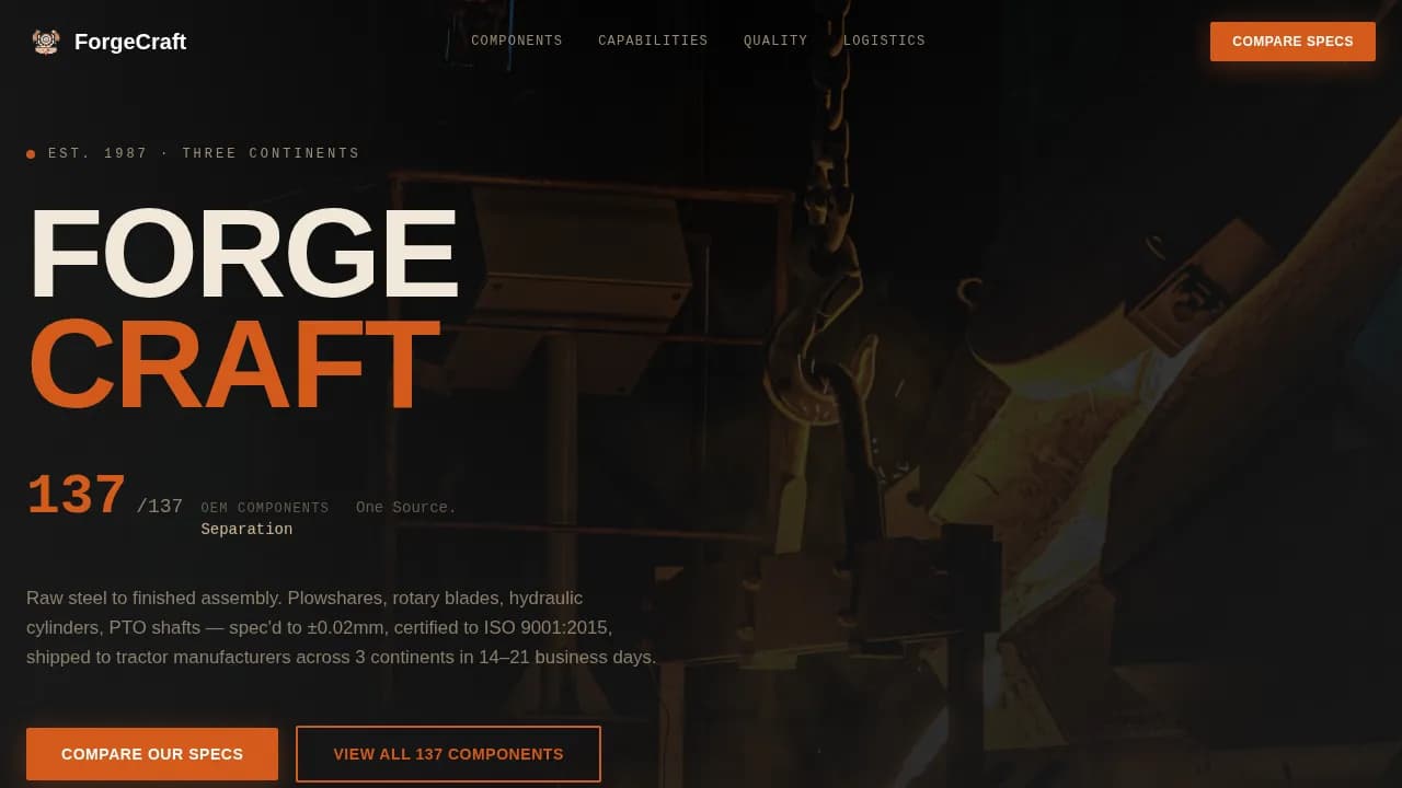 Specialist Agricultural Equipment Manufacturing Comparison Website Template