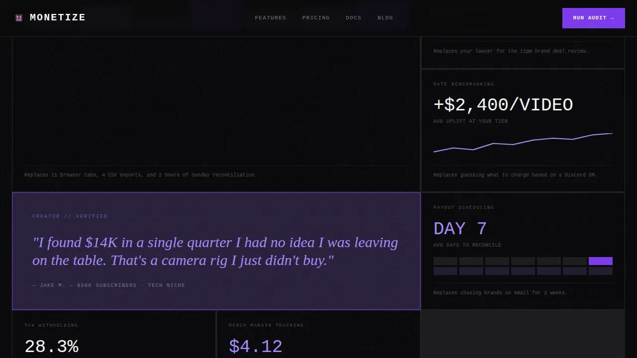 Revenue — Bold Creator Income Audit Landing Page Template