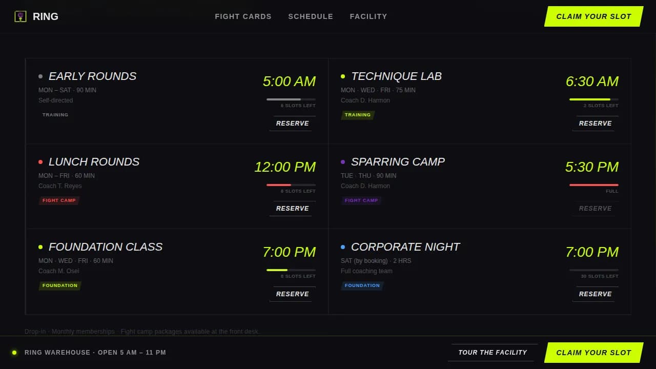 Boxing Booking Website Template
