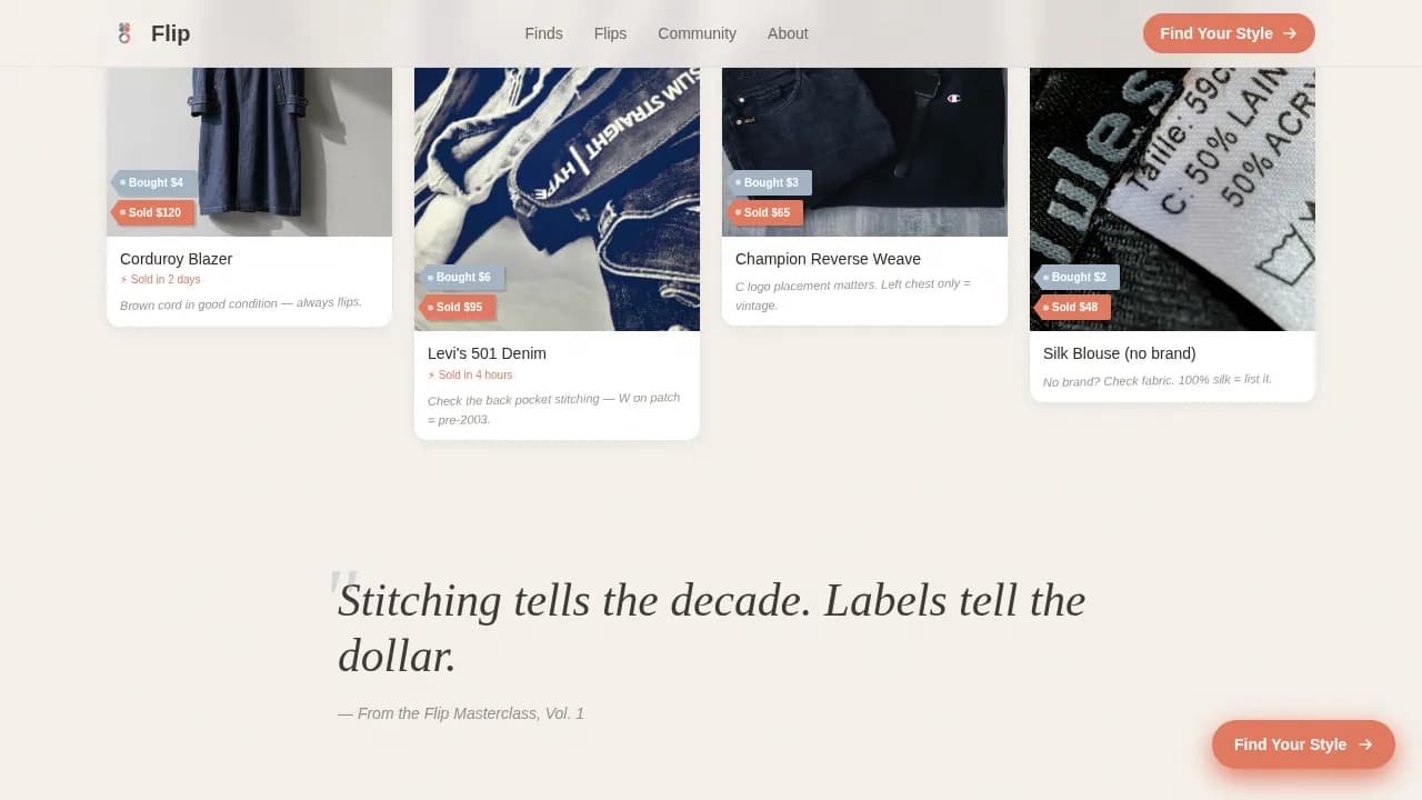 Vintage & Thrift Flipping Content Blog Website Template