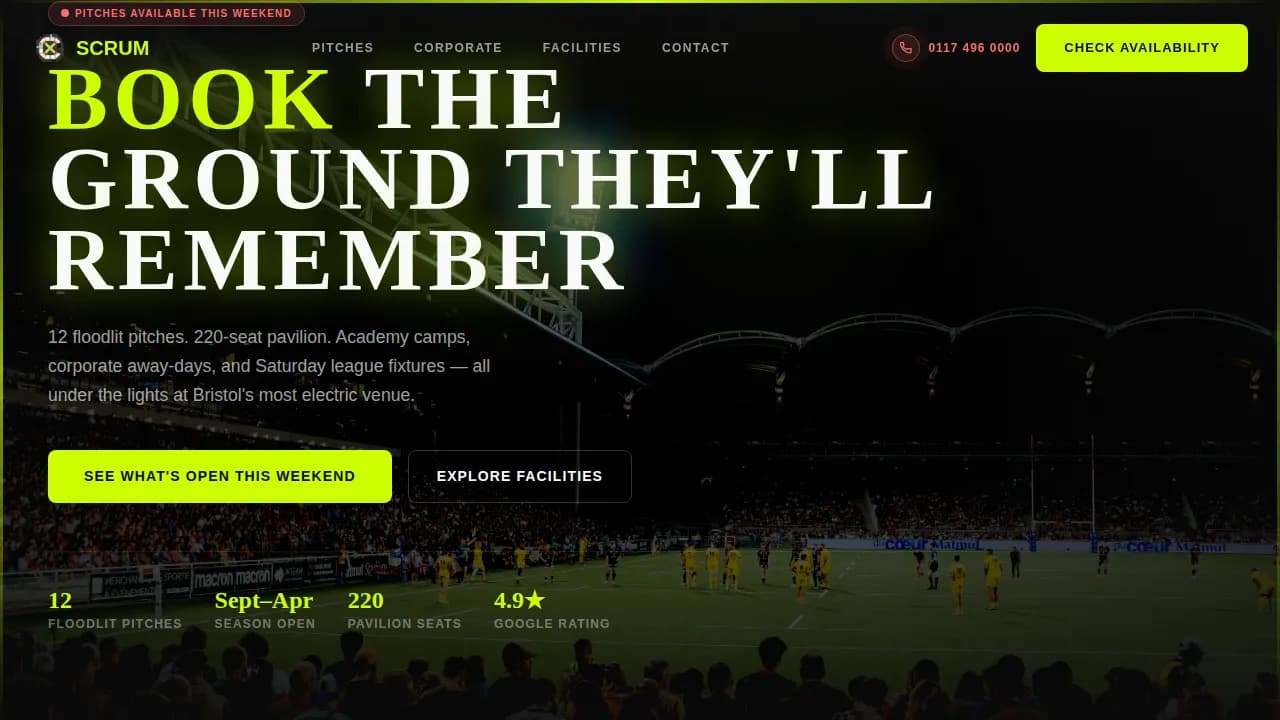 Rugby Booking Website Template
