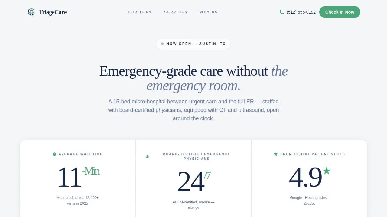 Urgent Care Clinic Website Template — Patient Booking Landing Page