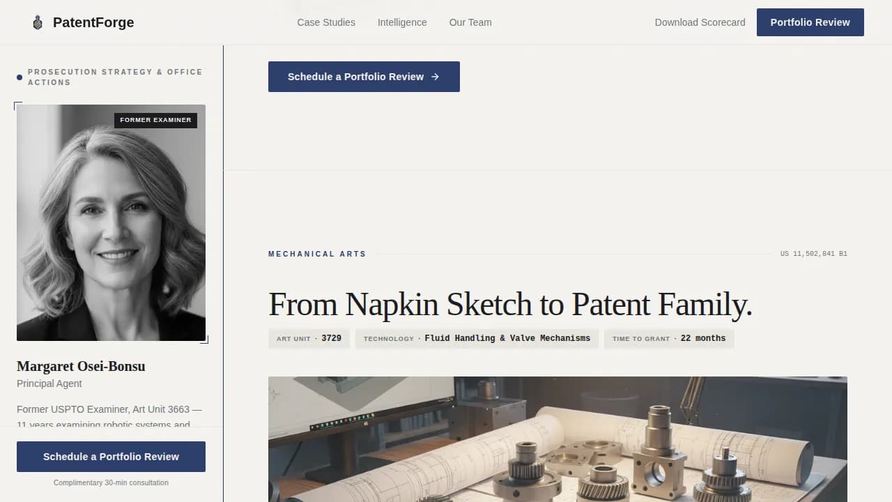 PatentForge - Executive IP Protection Sidebar Companion Landing Page Template