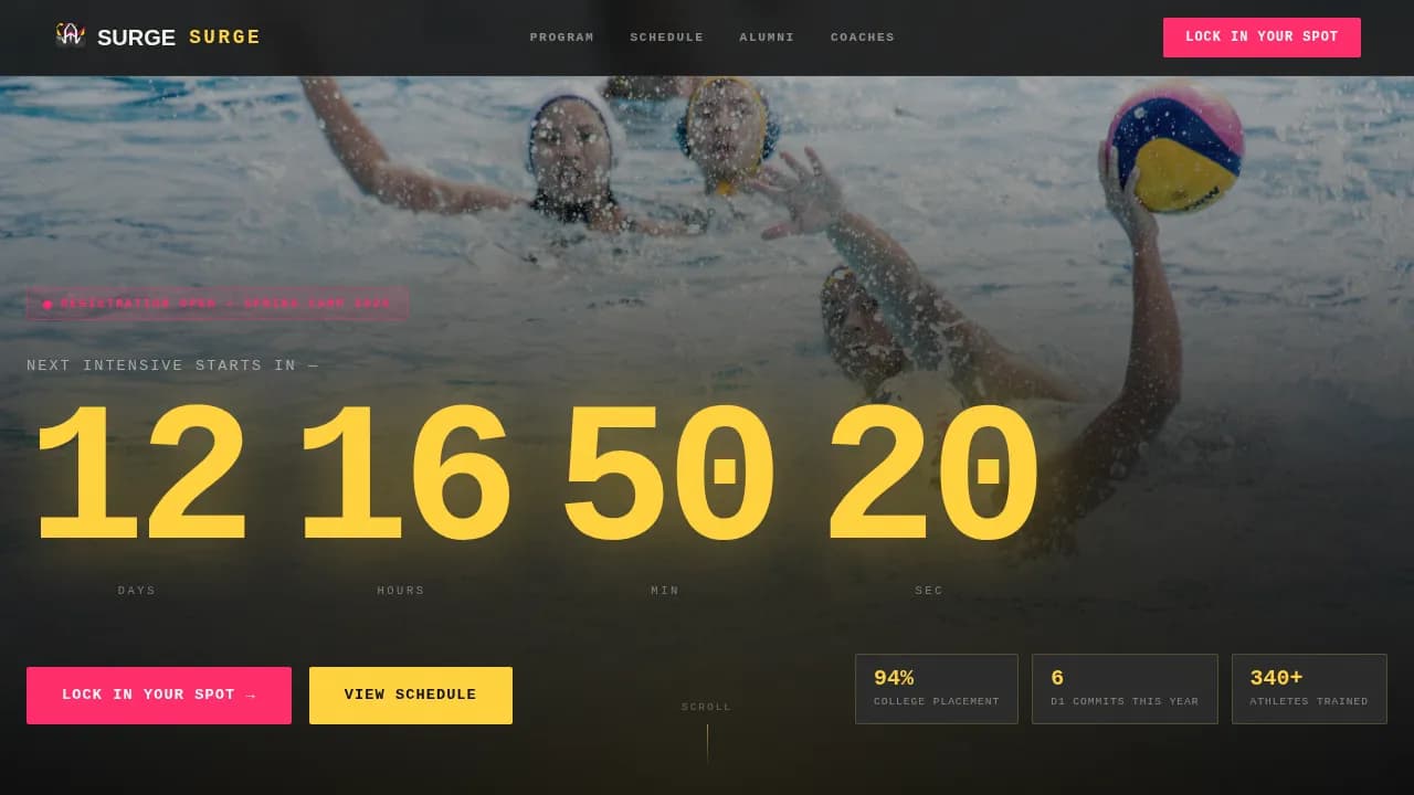Velocity — Competitive Water Polo Academy Landing Page Template