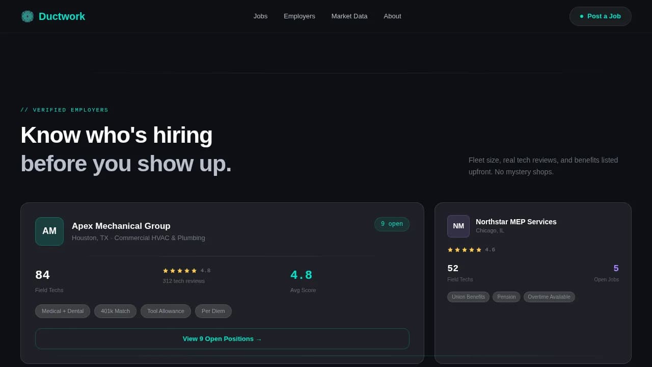 Ductwork - Live HVAC Technician Job Board Landing Page Template