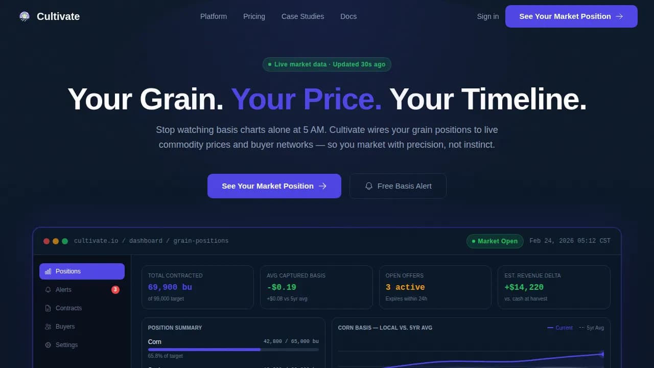 Cultivate — Intelligent Grain Marketing Landing Page Template