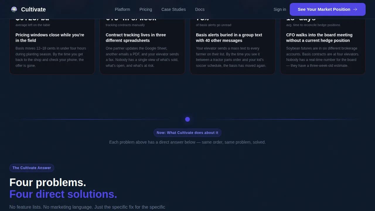 Cultivate — Intelligent Grain Marketing Landing Page Template
