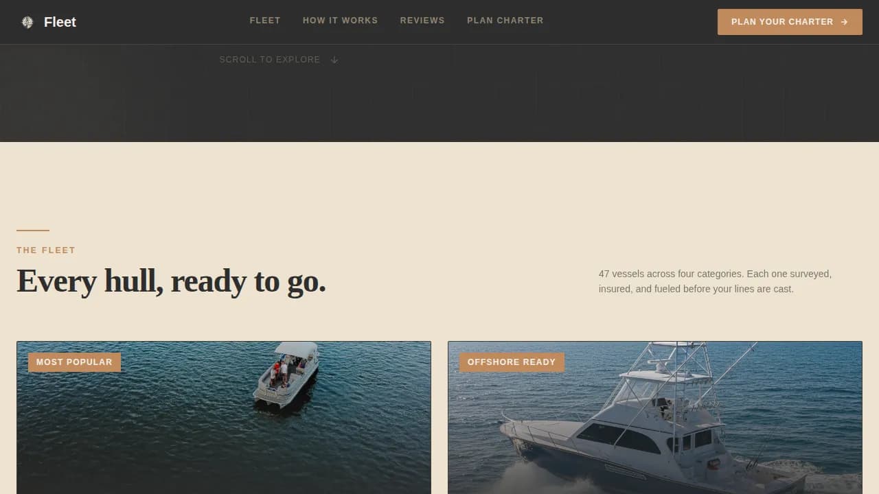 Yacht Charter & Boat Rental Booking Website Template