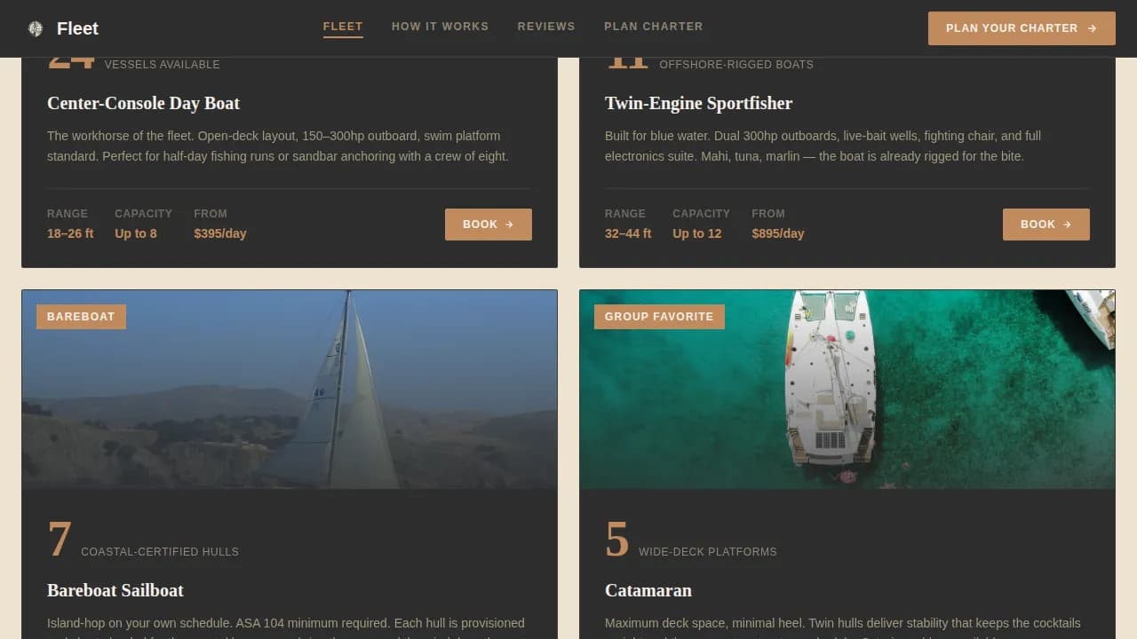 Yacht Charter & Boat Rental Booking Website Template