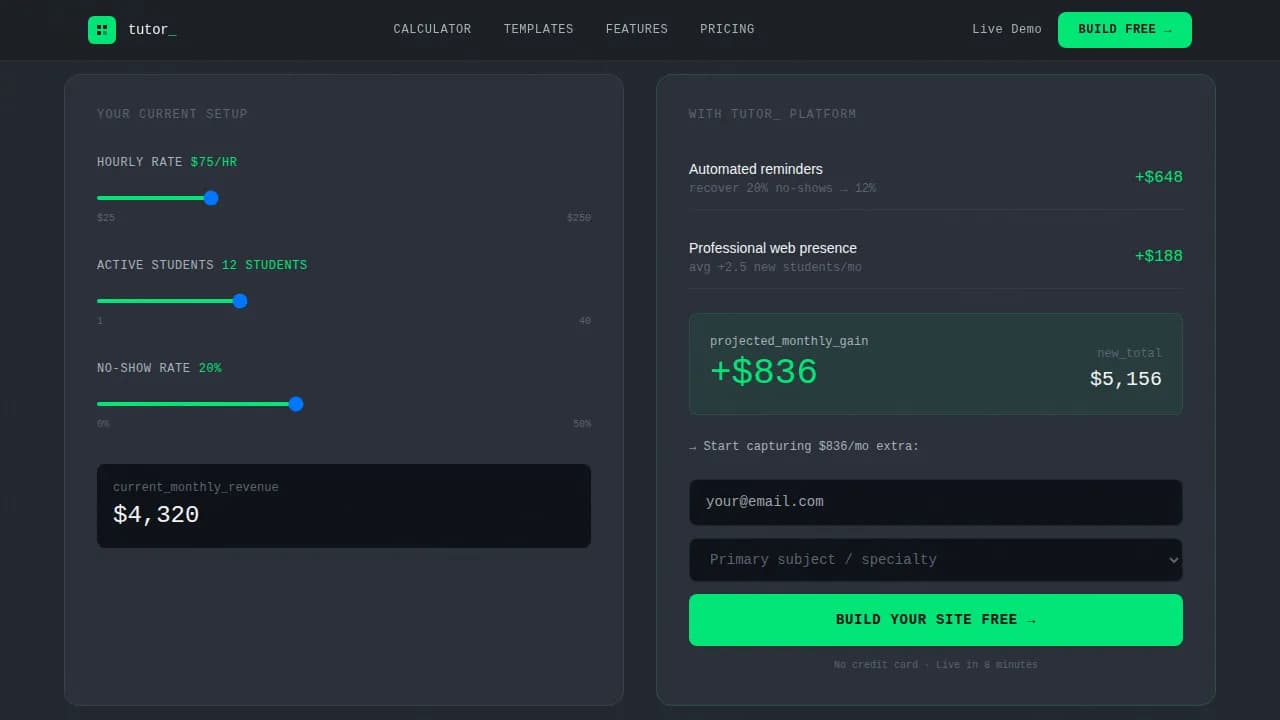 Tutoring Digital Presence Cost Estimator Website Template