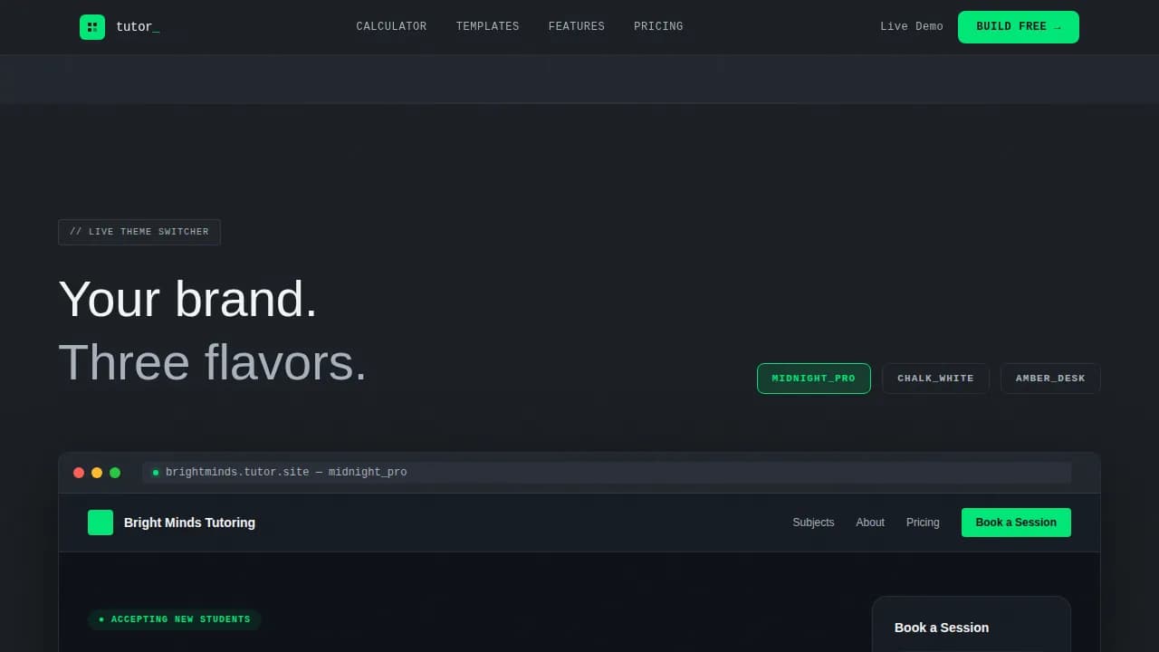 Tutoring Digital Presence Cost Estimator Website Template