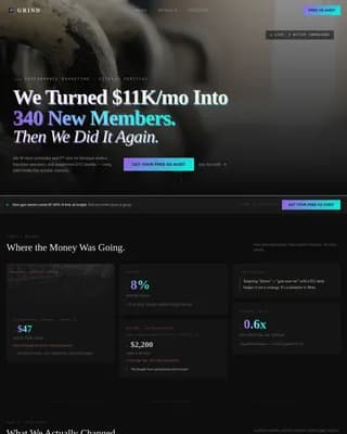 Grind - High-Performance Fitness PPC Agency Landing Page Template