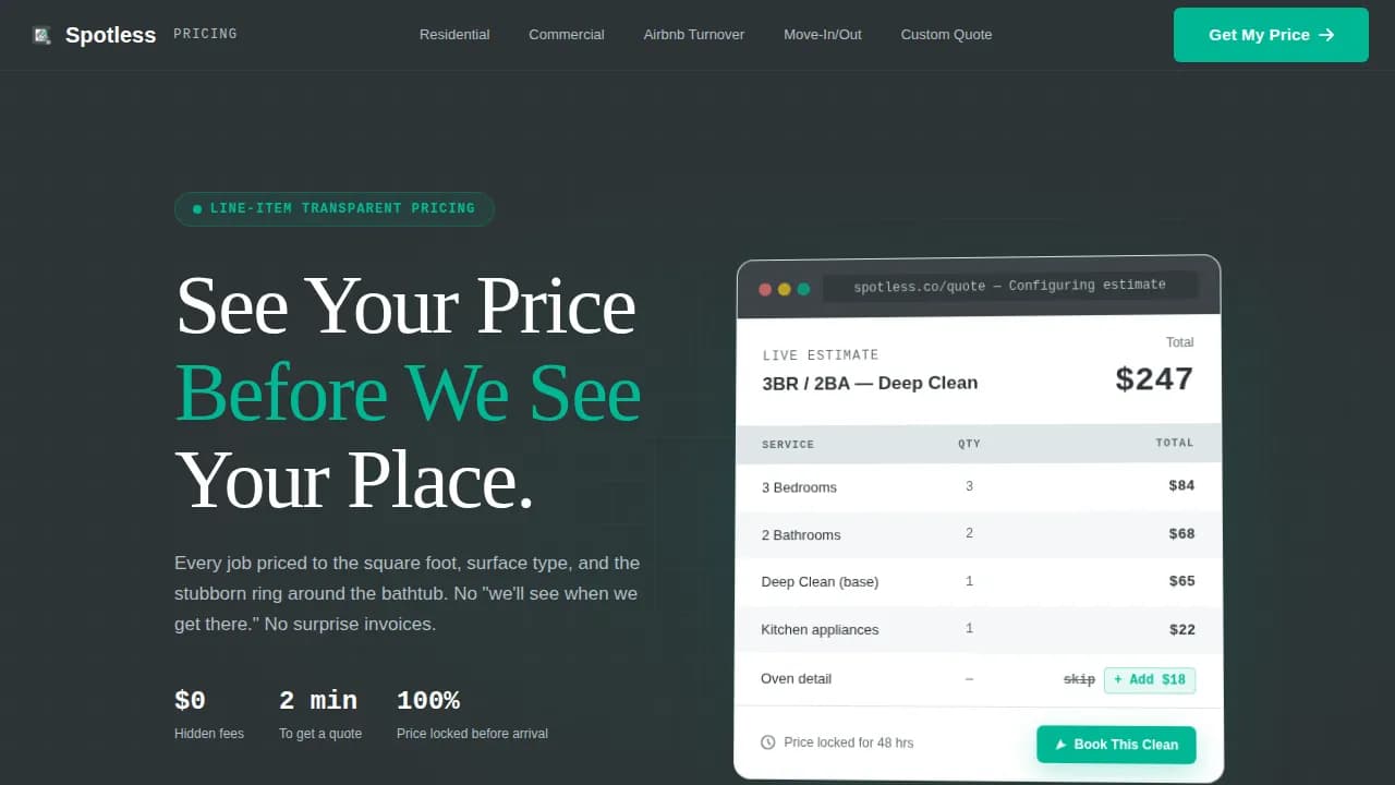 Cleaning Service Transparent Pricing Hub Website Template
