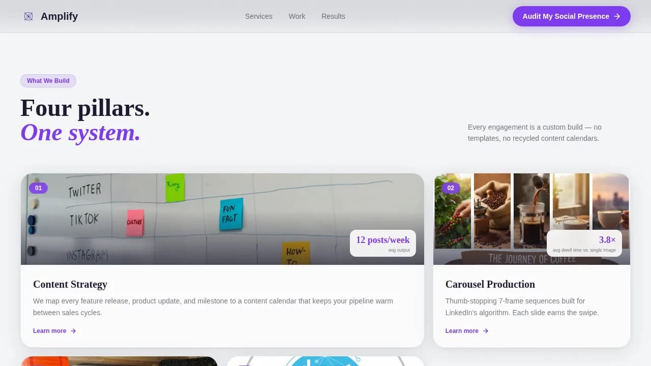 Amplify - High-Converting SaaS Social Media Agency Landing Page Template
