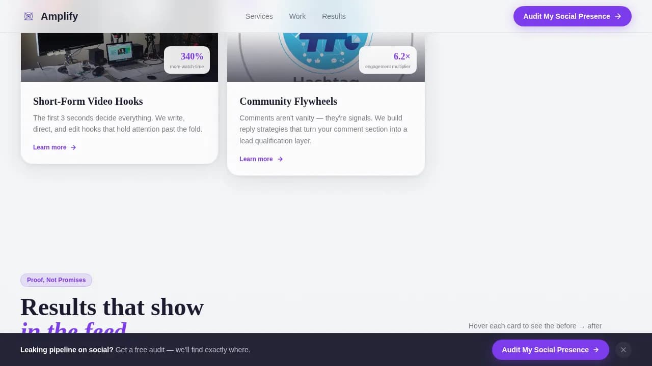 Amplify - High-Converting SaaS Social Media Agency Landing Page Template