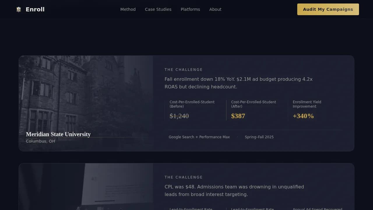 Enroll - High-Converting Education PPC Agency Landing Page Template