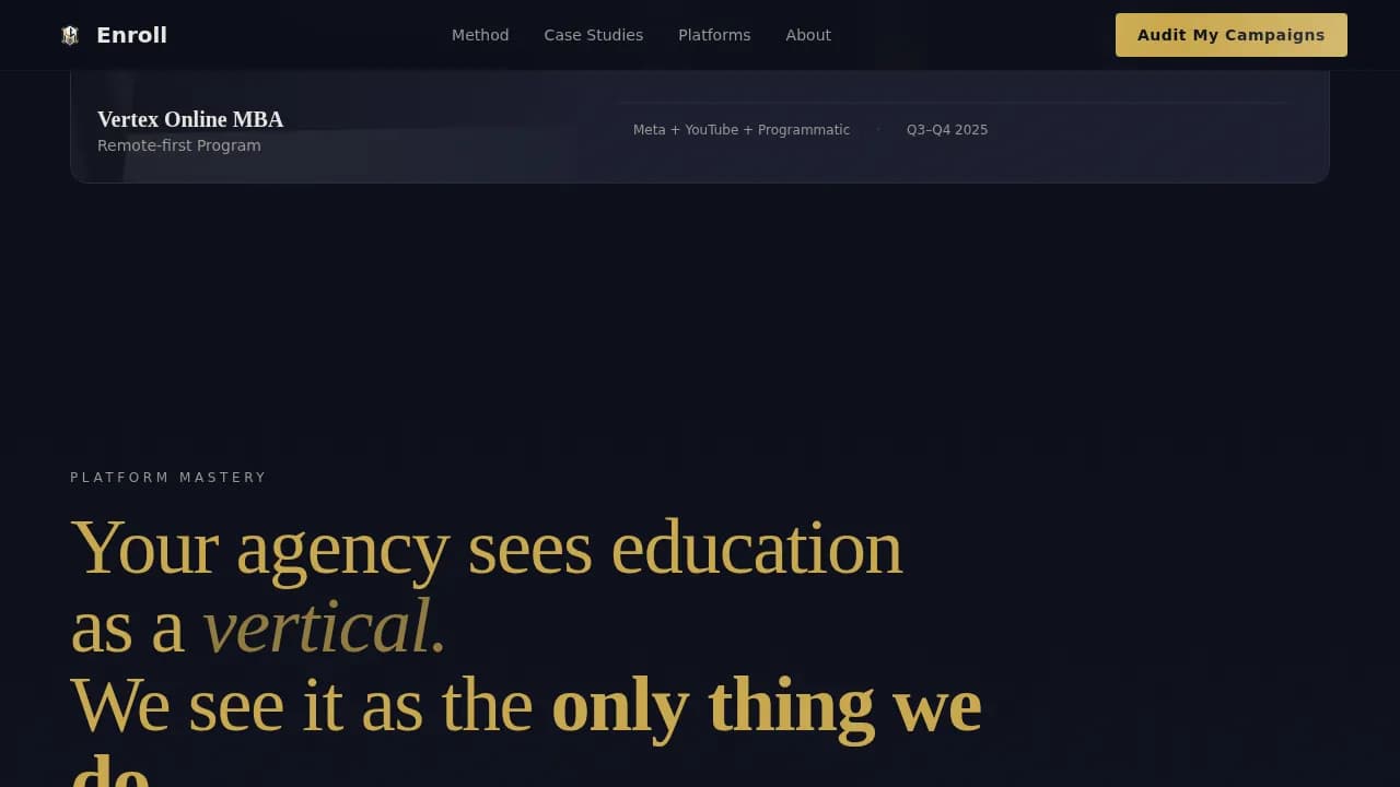 Enroll - High-Converting Education PPC Agency Landing Page Template
