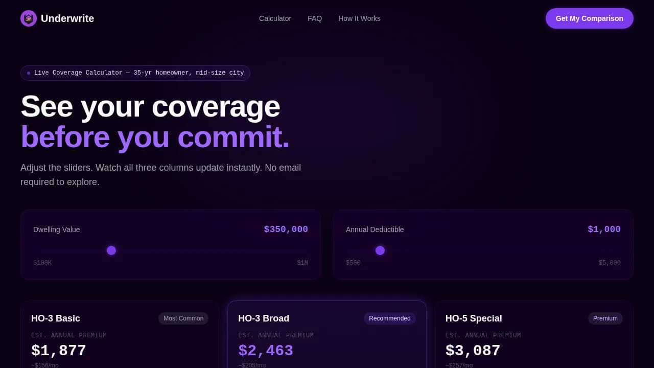 Insurance Agency Specialist Cost Calculator Website Template