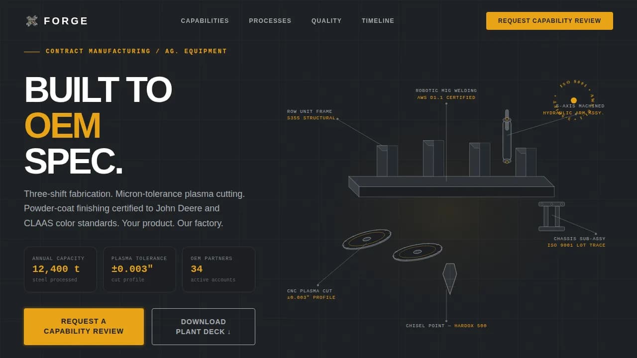 Agricultural Equipment Manufacturing Reviews & Social Proof Website Template