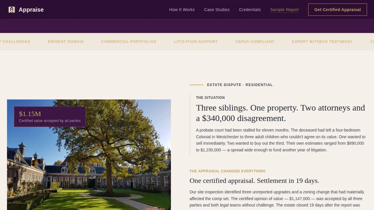 Appraise — Certified Property Valuation Landing Page Template
