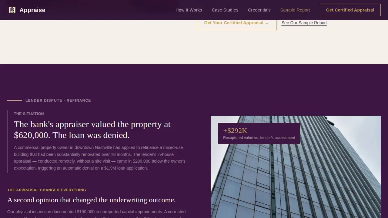 Appraise — Certified Property Valuation Landing Page Template