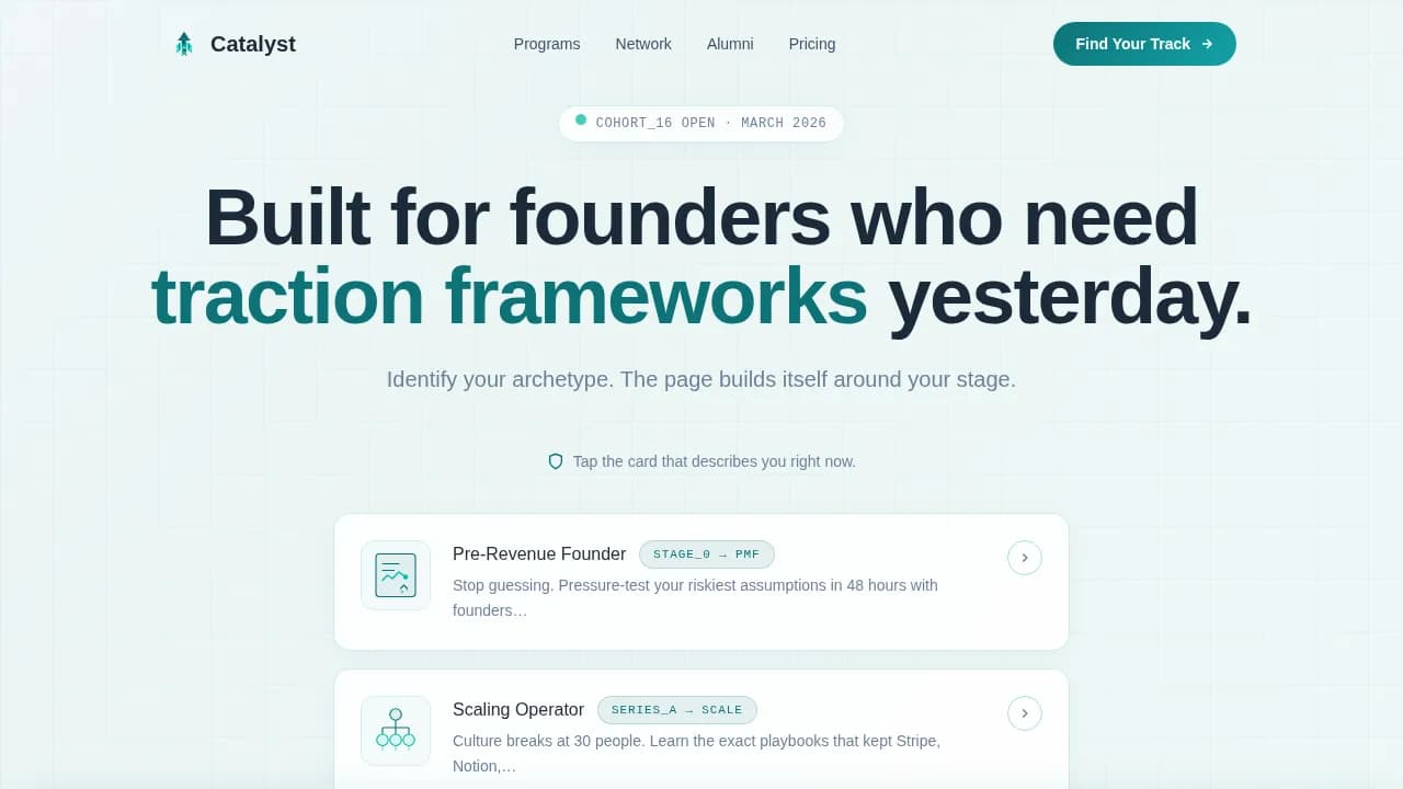 Catalyst — Elite Startup Accelerator Landing Page Template