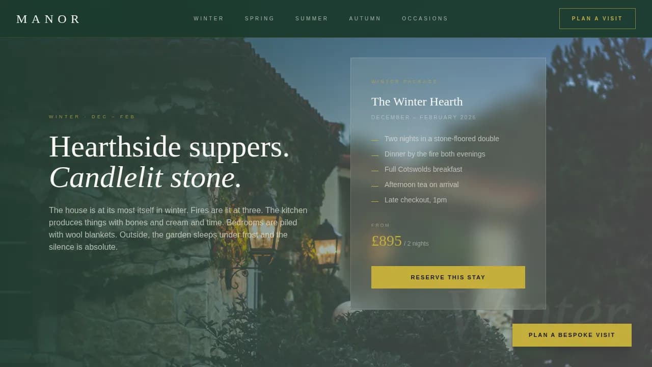Manor — Luxury Resort Destination Landing Page Template