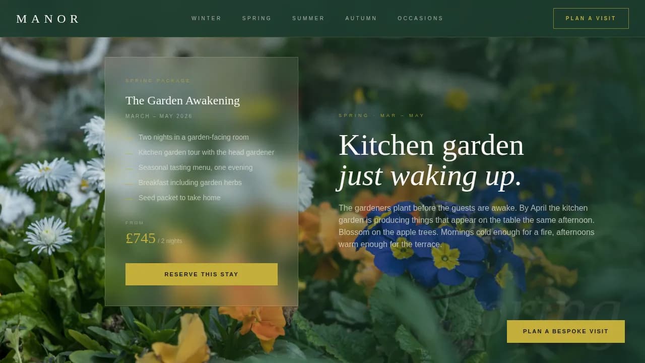 Manor — Luxury Resort Destination Landing Page Template