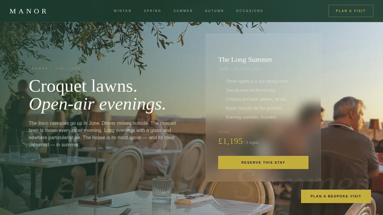 Manor — Luxury Resort Destination Landing Page Template