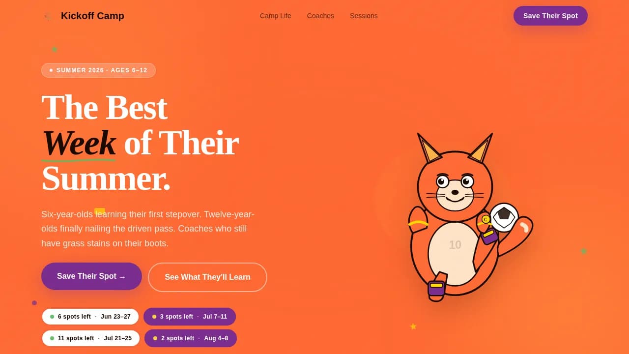 Goalpost — Premier Youth Soccer Camp Landing Page Template