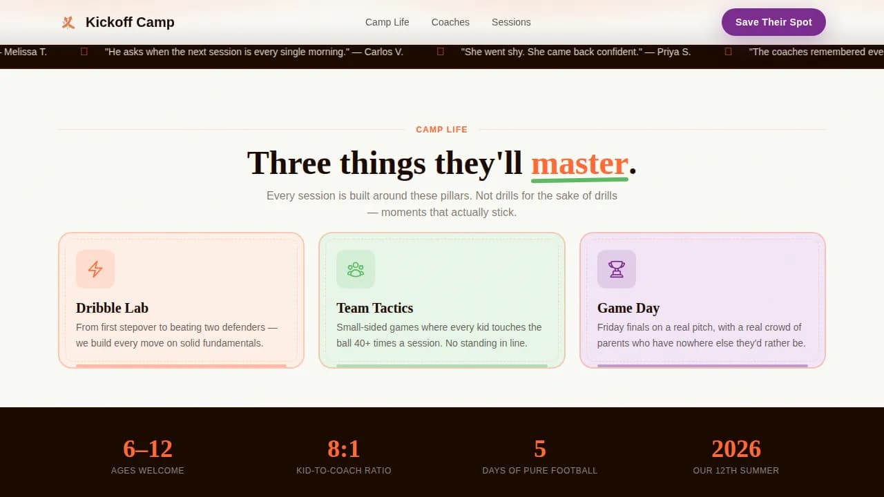 Goalpost — Premier Youth Soccer Camp Landing Page Template