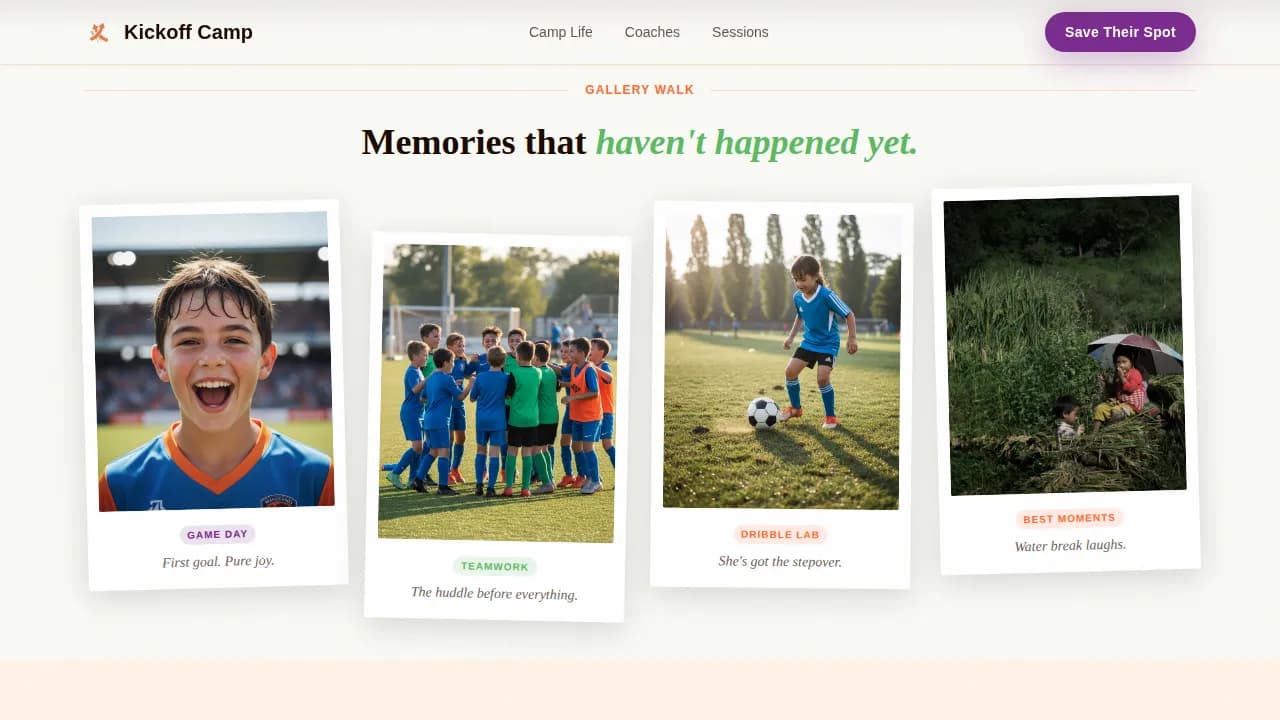 Goalpost — Premier Youth Soccer Camp Landing Page Template